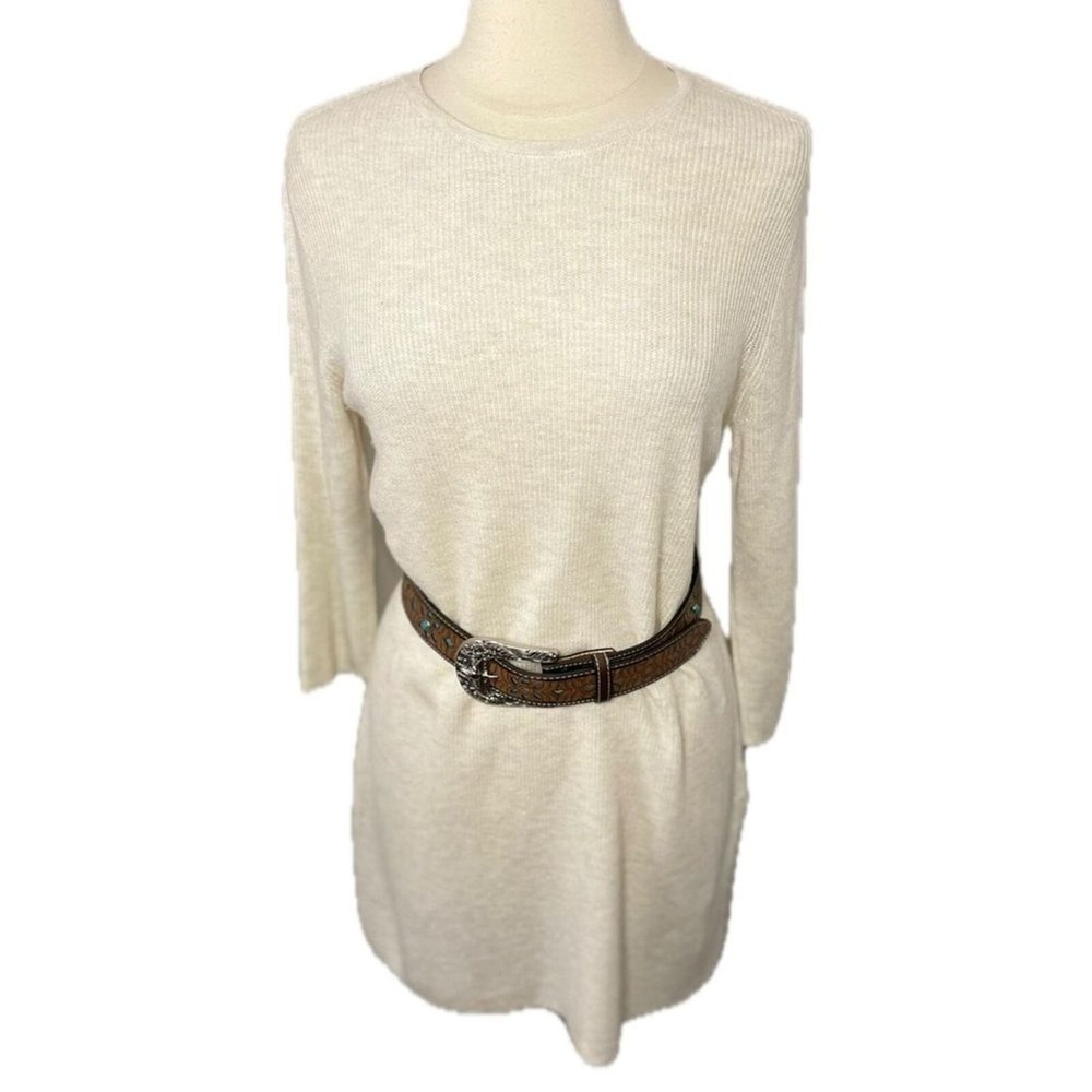 J. JILL Lightweight Crewneck Sweater Dress in Cream, Small